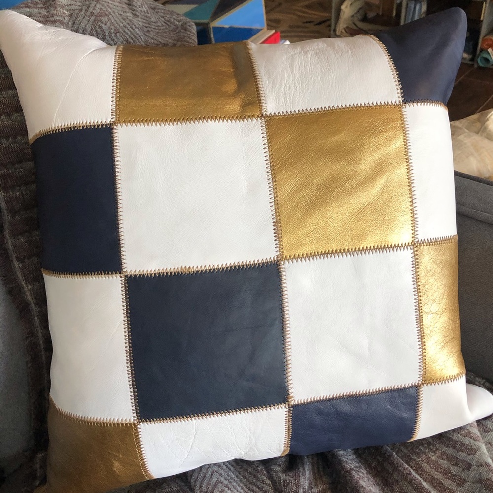 Violette Studios leather pillow gold white navy
